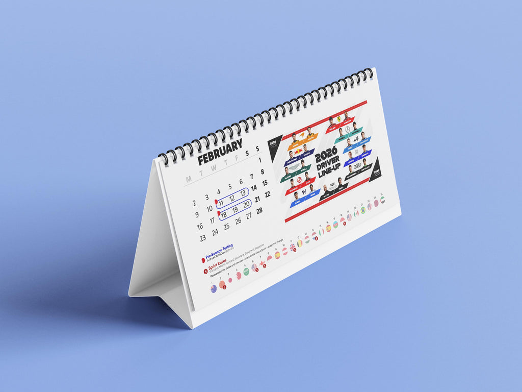 F1 Race Circuit Desk Calendar | 2026 Formula 1 Schedule