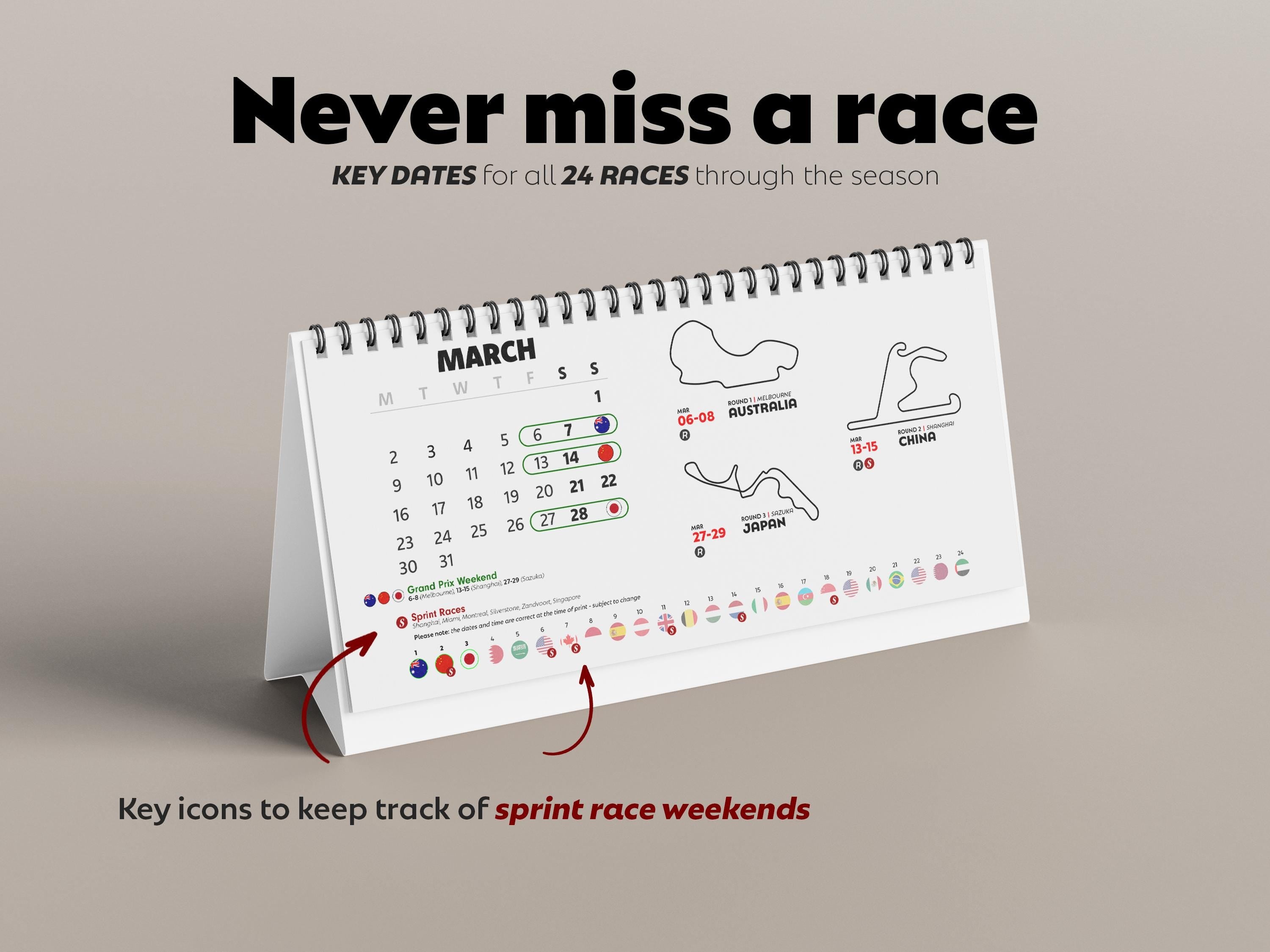 F1 Race Circuit Desk Calendar | 2026 Formula 1 Schedule