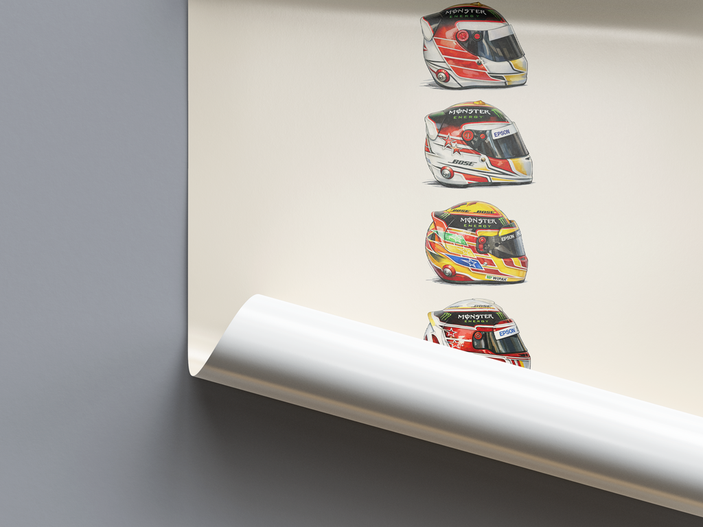 Lewis Hamilton World Championship Helmets Art Print Poster Motorsport Wall Art Decor A3/A4