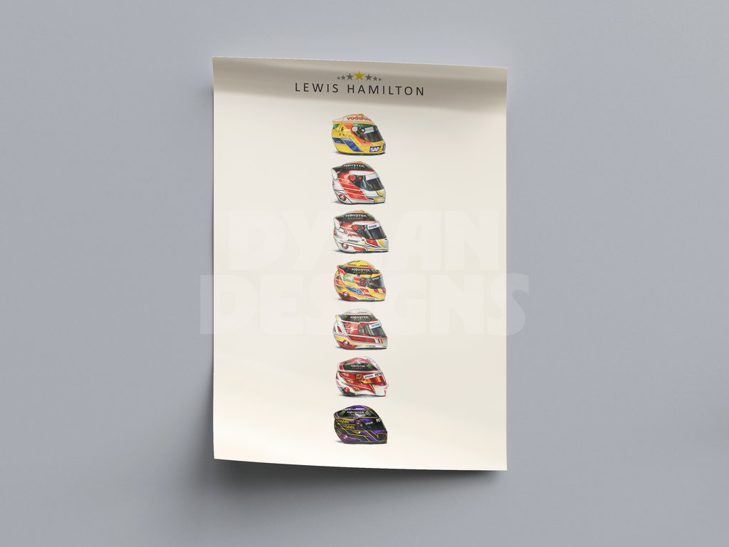Lewis Hamilton World Championship Helmets Art Print Poster Motorsport Wall Art Decor A3/A4
