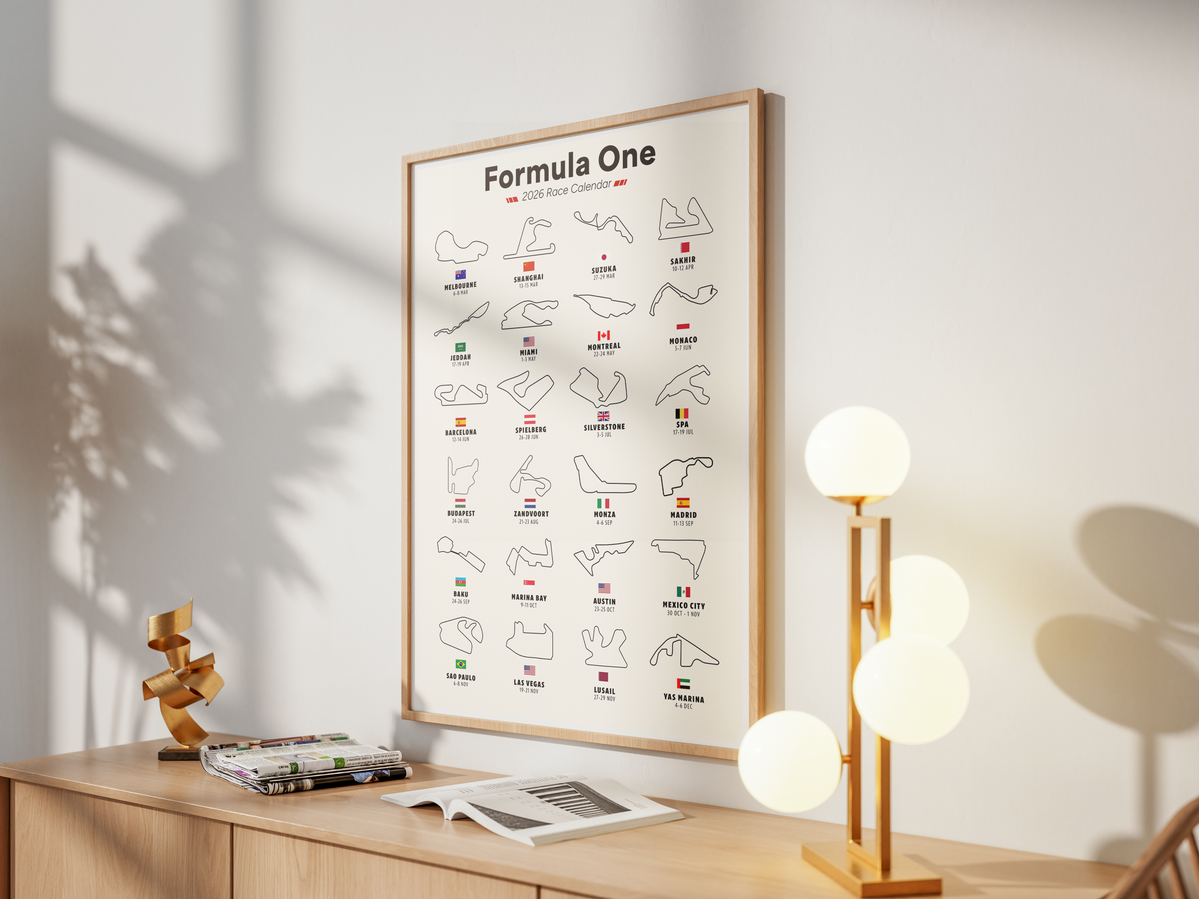 F1 2026 Calendar Print | Formula One Grand Prix Schedule