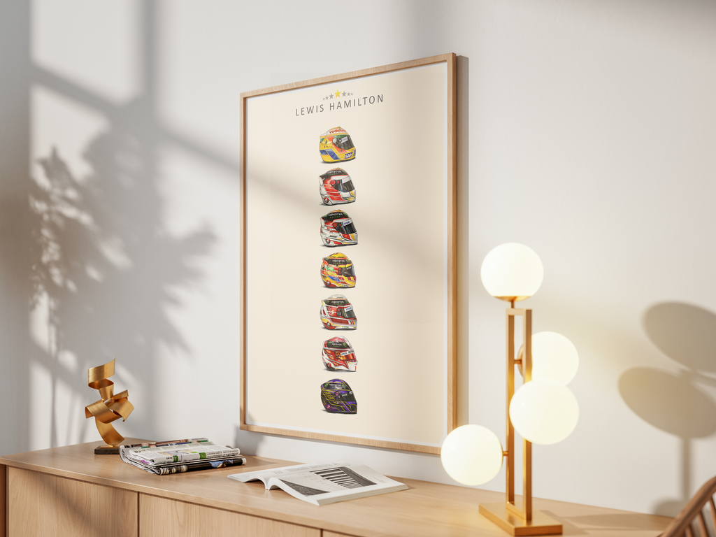 Lewis Hamilton World Championship Helmets Art Print Poster Motorsport Wall Art Decor A3/A4