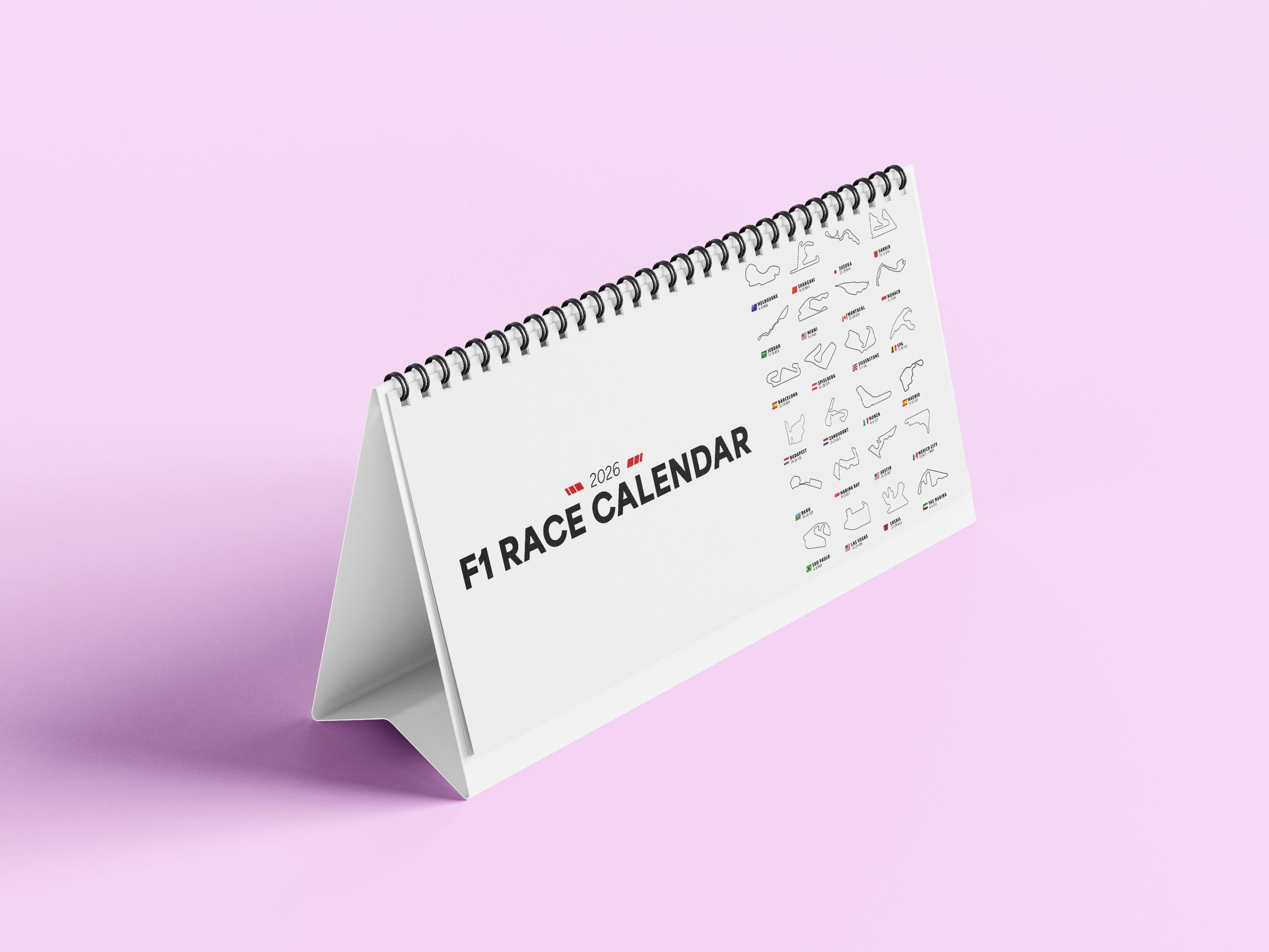 F1 Race Circuit Desk Calendar | 2026 Formula 1 Schedule