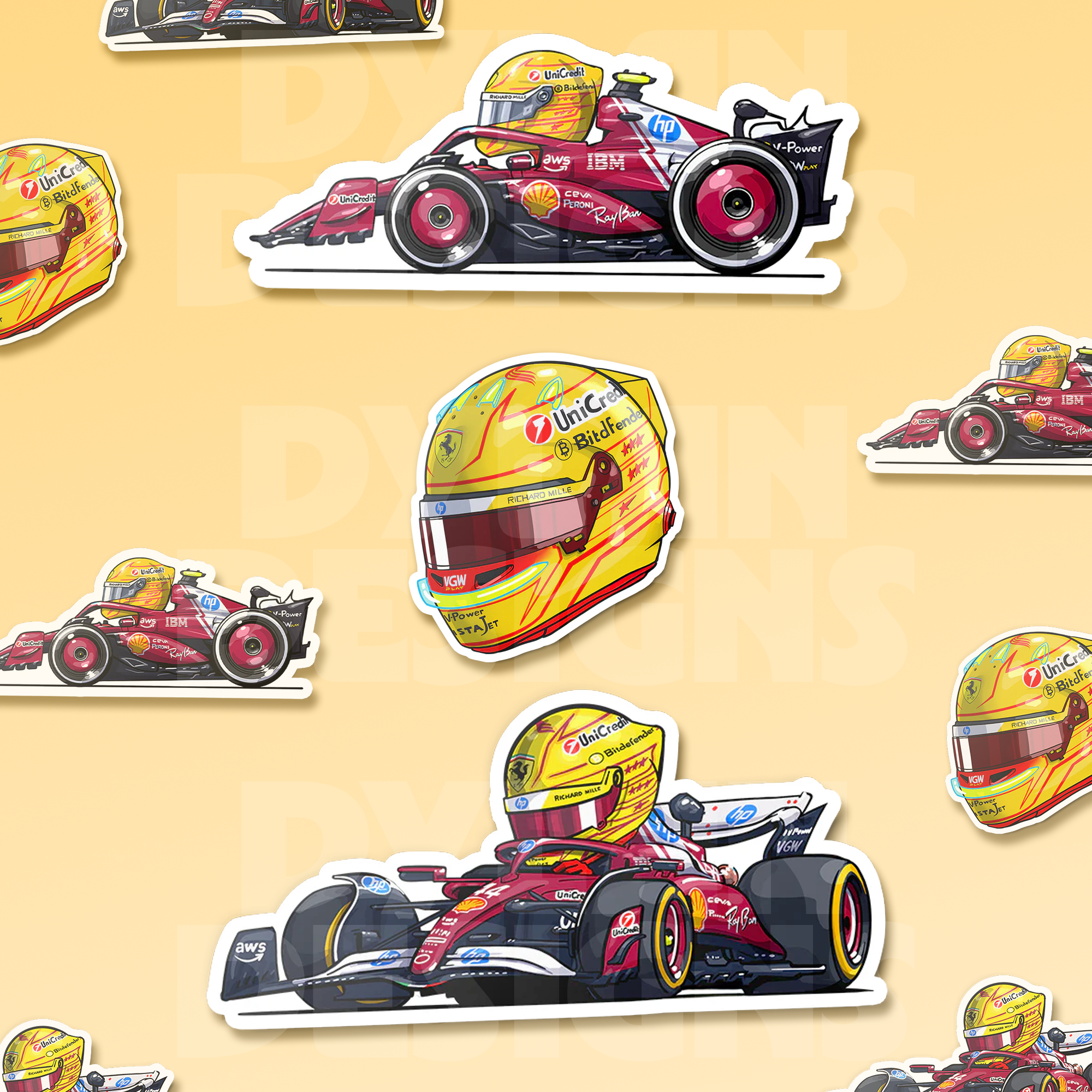 Lewis Hamilton Mini Helmet and Car Formula One Stickers