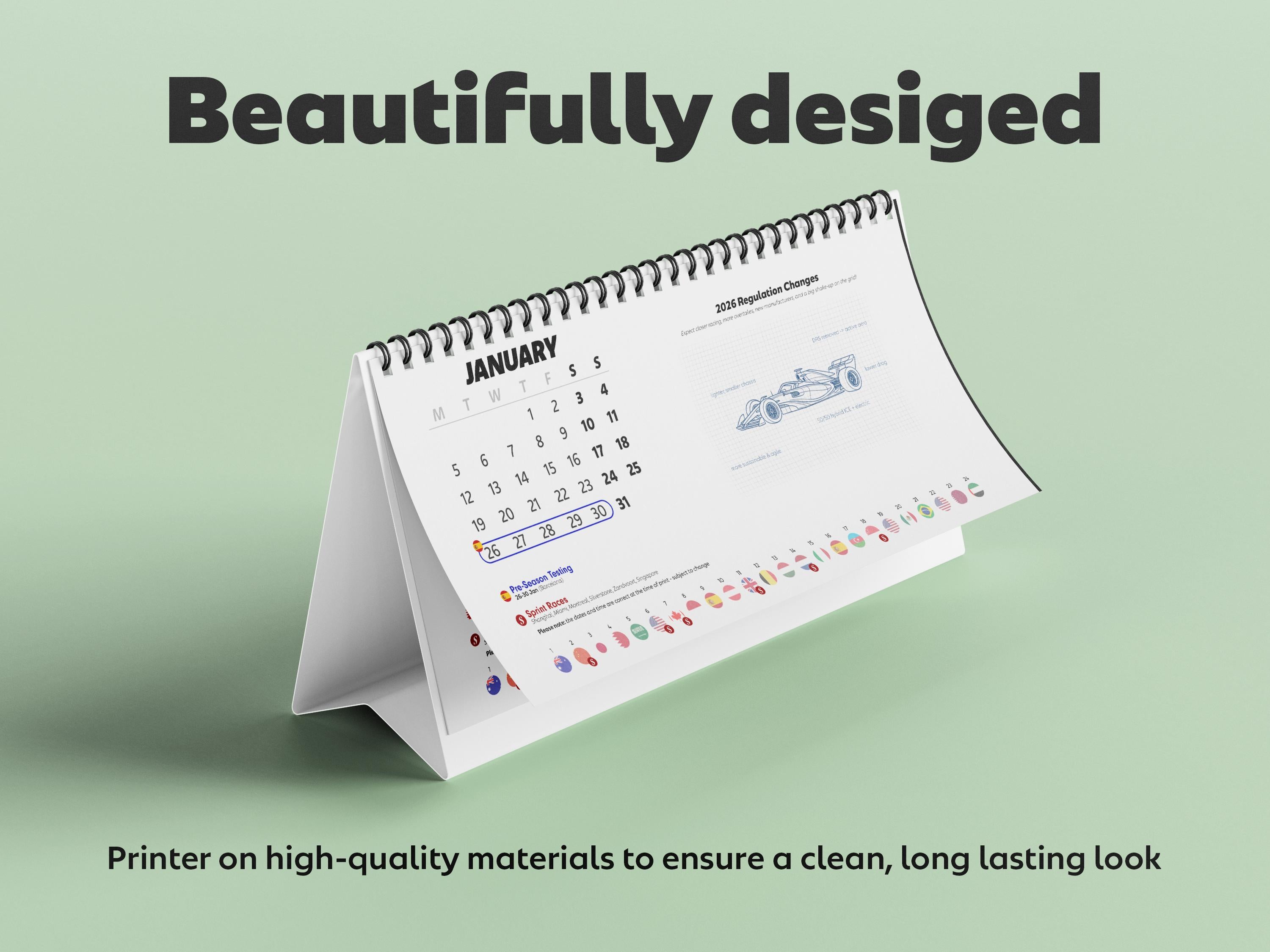 F1 Race Circuit Desk Calendar | 2026 Formula 1 Schedule